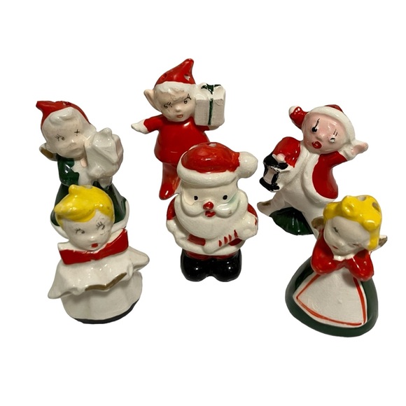 Vintage MCM Japan Christmas Ornaments Mini Christmas Ceramic Figurines Lot of 6 - Picture 1 of 16